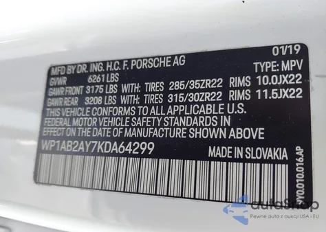 2019 Porsche Cayenne S из США, поврежденный, VIN WP1AB2AY7KDA64299